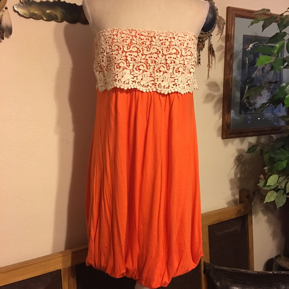 Trac coral and lace tube top bubble dress XL